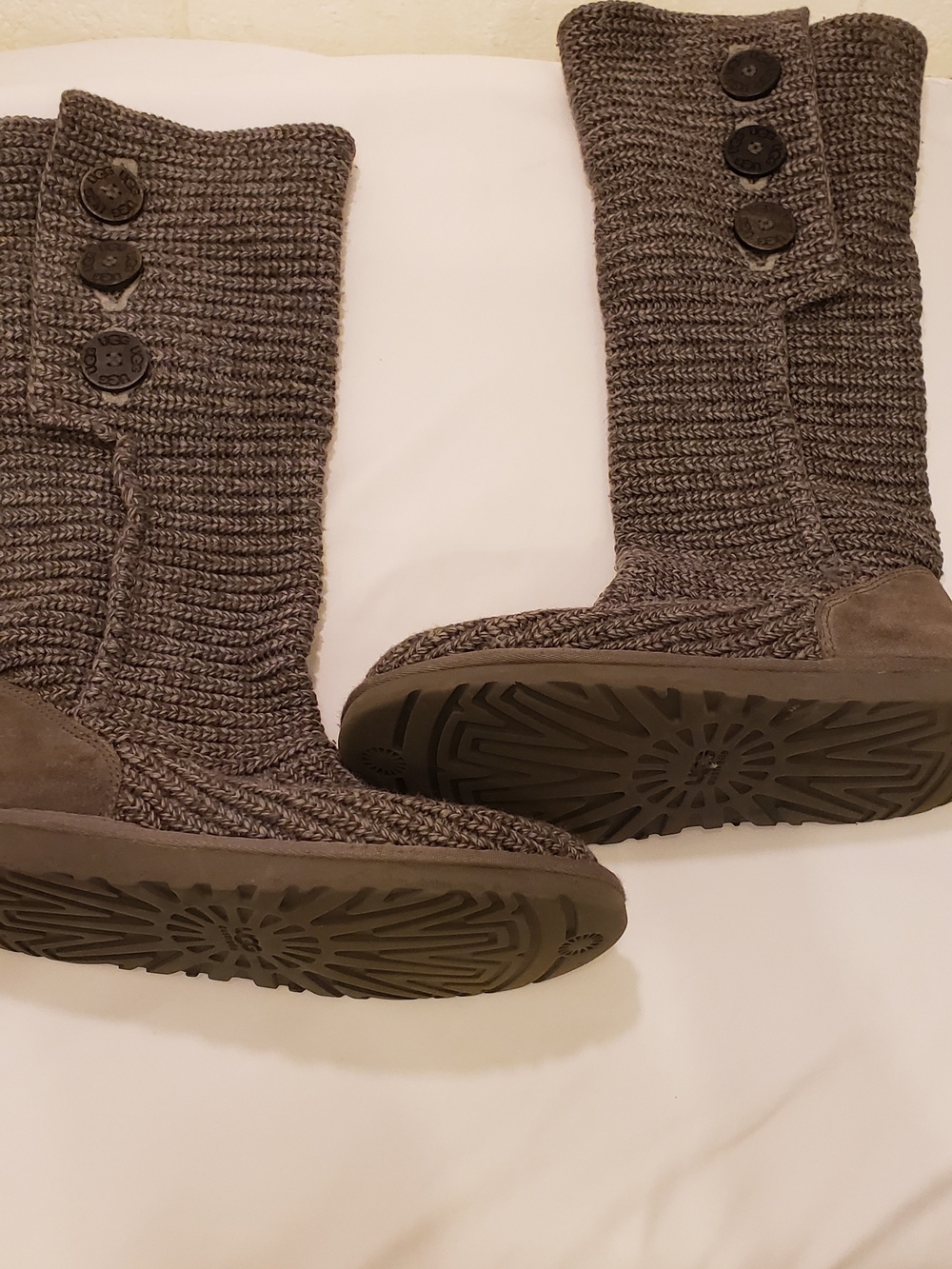 Ugg Knit Button-Accent Tall Boots in Charcoal